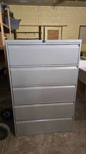 lot 281 image: Grey 4 Drawer Horizontal Filing Cabinet w Contents.  Included everything pictured.  Buyer must take all.
