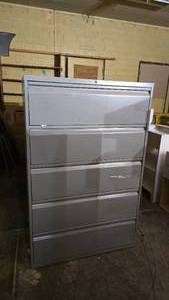 lot 282 image: Grey 4 Drawer Horizontal Filing Cabinet w Contents.  Included everything pictured.  Buyer must take all.