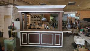 lot 308 image: The Carriage Works Rolling Bar w Collapsible Sides, Sink, Compact Hot Water Heater, Power, Water Filter, Cooler, Lights & Storage