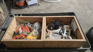 lot 325 image: Lot of 2 Wooden Boxes w Misc Hardware & Electrical Parts