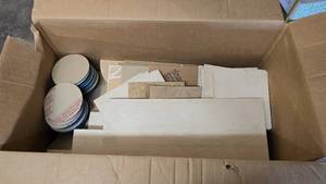 lot 334 image: Large Box Full of Misc Wood & Acrylic Pieces