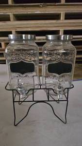 lot 348 image: Dual Glass Beverage Dispenser w Wire Rack