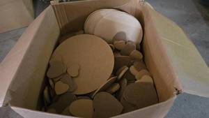 lot 364 image: Large Box of Misc MDF Hearts & Circles (Blanks for the candy hearts)