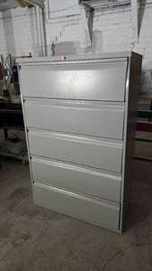 lot 413 image: Horizontal 4 Drawer Filing Cabinet w Contents.  Includes LOTS of office supplies.  Includes everything pictured.  Buyer must take all.