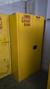 lot 421 image: Uline H-1565M-Y Flammable Liquid Storage Cabinet w Contents.  Includes everything pictured.  BUYER MUST TAKE ALL