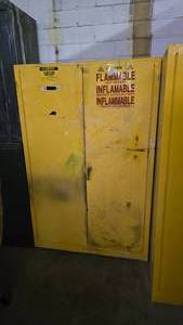 lot 422 image: Justrite Flammable Liquid Storage Cabinet w Contents.  Included everything pictured.  BUYER MUST TAKE ALL