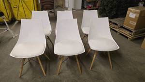 lot 17 image: Lot of 6 White Modern Eames Style Dining Chairs