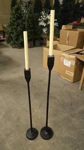 lot 39 image: Lot of 2 Black Iron Long Stem Candle Holders