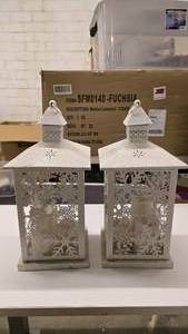 lot 47 image: Lot of 2 White Christmas Themed Candle Lanterns