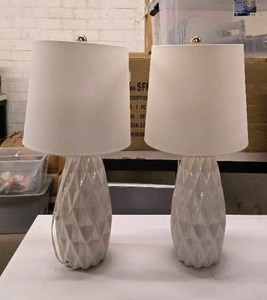 lot 51 image: Beautiful White Geometric Ceramic Lamps  QUANTITY 2  BID IS TIMES THE QUANTITY SO YOU ARE BIDDING PER LAMP