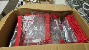 lot 66 image: Large Box of ClearRed Drawstring Backpacks.  Approx 120 Backpacks Total