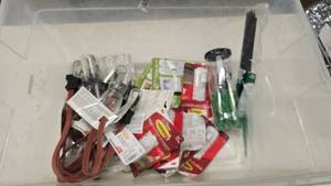 lot 72 image: Tote of Misc Hardware.  Includes Straps, Zip Ties, Command Hooks & More