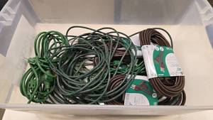 lot 76 image: Tote of Misc Extension Cords.  Most are Brand New.