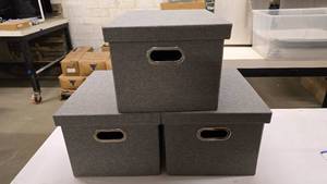 lot 77 image: Lot of 3 Grey Decorative File Storage Boxes