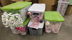 lot 82 image: Large Lot Artifical Flowers.  SO MANY FLOWERS AND LOTS OF $$ HERE.  SEE PICTURES FOR EVERYTHING INCLUDED.  QUANTITY 5 BOXES TOTAL  BID IS TIMES THE QUANTITY SO YOU ARE BIDDING PER BOX
