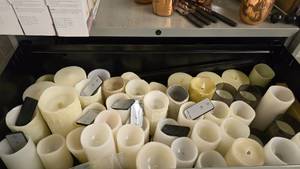 lot 92 image: Contents of Shelf.  MASSIVE Lot of Misc LED Candles.  Includes Everything Pictured