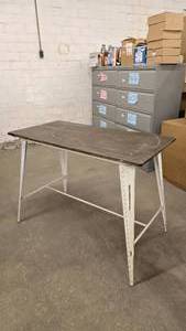lot 121 image: Distressed Style Wood &amp Metal Dining Table&nbsp THIS ITEM CAN ONLY BE PICKED UP ON DAY 3 OF REMOVAL