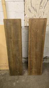 lot 144 image: Lot of 2 Matching Wood Shelves w Metal Brackets