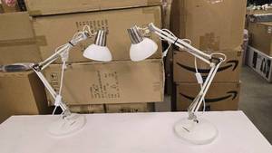 lot 151 image: Lot of 2 Matching White Lepower Articulating Desk Lamps