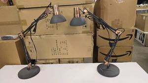 lot 152 image: Lot of 2 Matching Graphite & Copper Lepower Articulating Desk Lamps