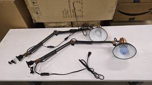 lot 156 image: Lot of 2 Matching Graphite & Copper Lepower Articulating Desk Lamps w Clamp Base
