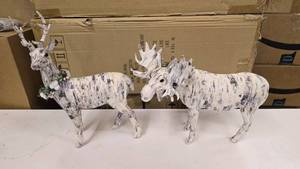 lot 161 image: Lot of 2 Aspen Bark Christmas Dcor Animals.  The little wreaths around their necks are removeable.