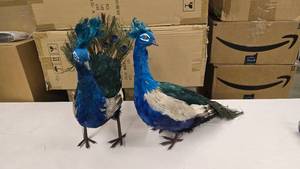 lot 165 image: Lot of 2 Real Feather Display Peacocks