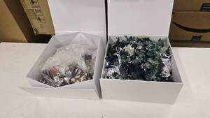 lot 166 image: 2 Boxes of Misc Christmas Dcor.  Includes Box of Hummingbird Tree Dcor Clips, Silver Snowflake Christmas Tree Dcor Clips & More