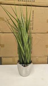 lot 213 image: Chrome Styled Flower Pot w Artificial Plant
