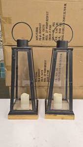 lot 220 image: Pair of Matching Metal & Wood Lanterns