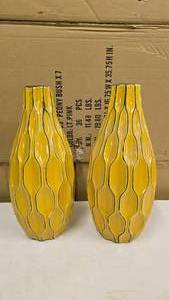 lot 223 image: Pair of Matching Yellow Ceramic Vases