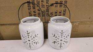 lot 233 image: Lot of 2 Matching Ceramic Christmas Themed Candle Holders