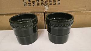 lot 238 image: Lot of 2 Matching Black Ceramic Planter Pots