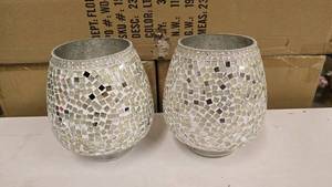lot 239 image: Lot of 2 Matching Cut Glass Tile Planter Pots
