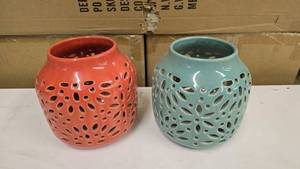 lot 240 image: Lot of 2 Ceramic Decorative Candle Holders