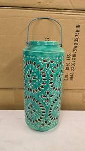lot 241 image: Large Metal Painted Brass Lantern Style Candle Holder