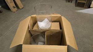 lot 295 image: Box of 4 Matching Large Glass Vases.  Each Measure Approx 16 Tall