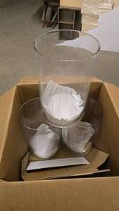 lot 296 image: Box of 3 Matching Large Glass Vases.  Each Measure Approx 16 Tall