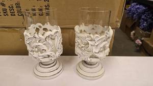 lot 299 image: Pair of Matching Wood & Glass Candle Holders