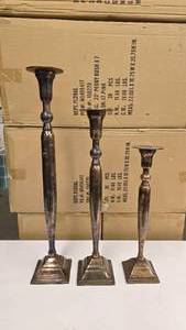 lot 202 image: Lot of 3 Brass Candlestick Holders