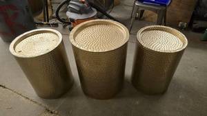 lot 203 image: Lot of 3 Hammered Brass Stands