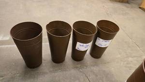 lot 206 image: Lot of 4 Tall Metal Dcor Flowers & Plants Bucket PlantersVases
