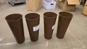 lot 208 image: Lot of 4 Tall Metal Dcor Flowers & Plants Bucket PlantersVases