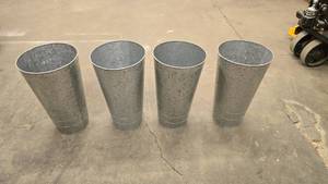 lot 210 image: Lot of 4 Tall Galvanized Metal Dcor Flowers & Plants Bucket PlantersVases