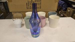 lot 242 image: Lot of Misc Planter Pots & Tall Iridescent Vase