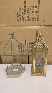 lot 252 image: Lot of 2 Misc Lanterns.  Includes Brass Lantern & Bird Cage Style Lantern