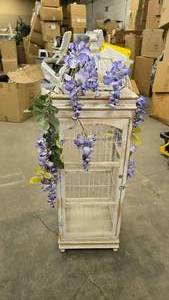 lot 257 image: Tall Wood & Metal Decorative Bird Cage.  The flowers are removable