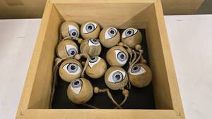 lot 260 image: Round Wooden Eyeball Christmas Ornaments, Quantity 12