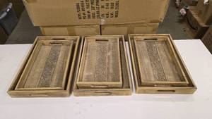lot 263 image: 3 Pairs of Matching Nesting Trays.  Includes 3 Large & 3 Small Trays w Matching Design