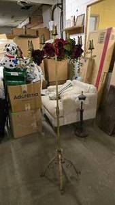 lot 275 image: Tall Brass Candelabra Candle Holder.  The flower arrangement on it is removeable